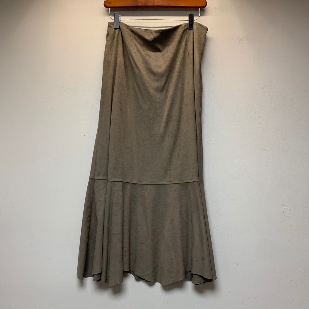 J. Jill Faux Suede Maxi Skirt Women 6P Brown Excellent Flared Mermaid Hem